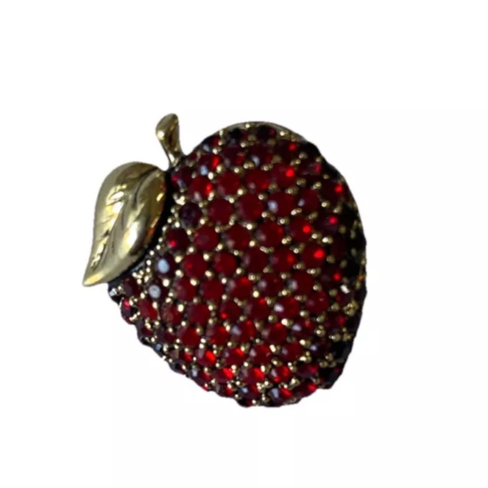 Vintage Monet Jeweled Signed Red Strawberry Pin Brooch Rare Retro